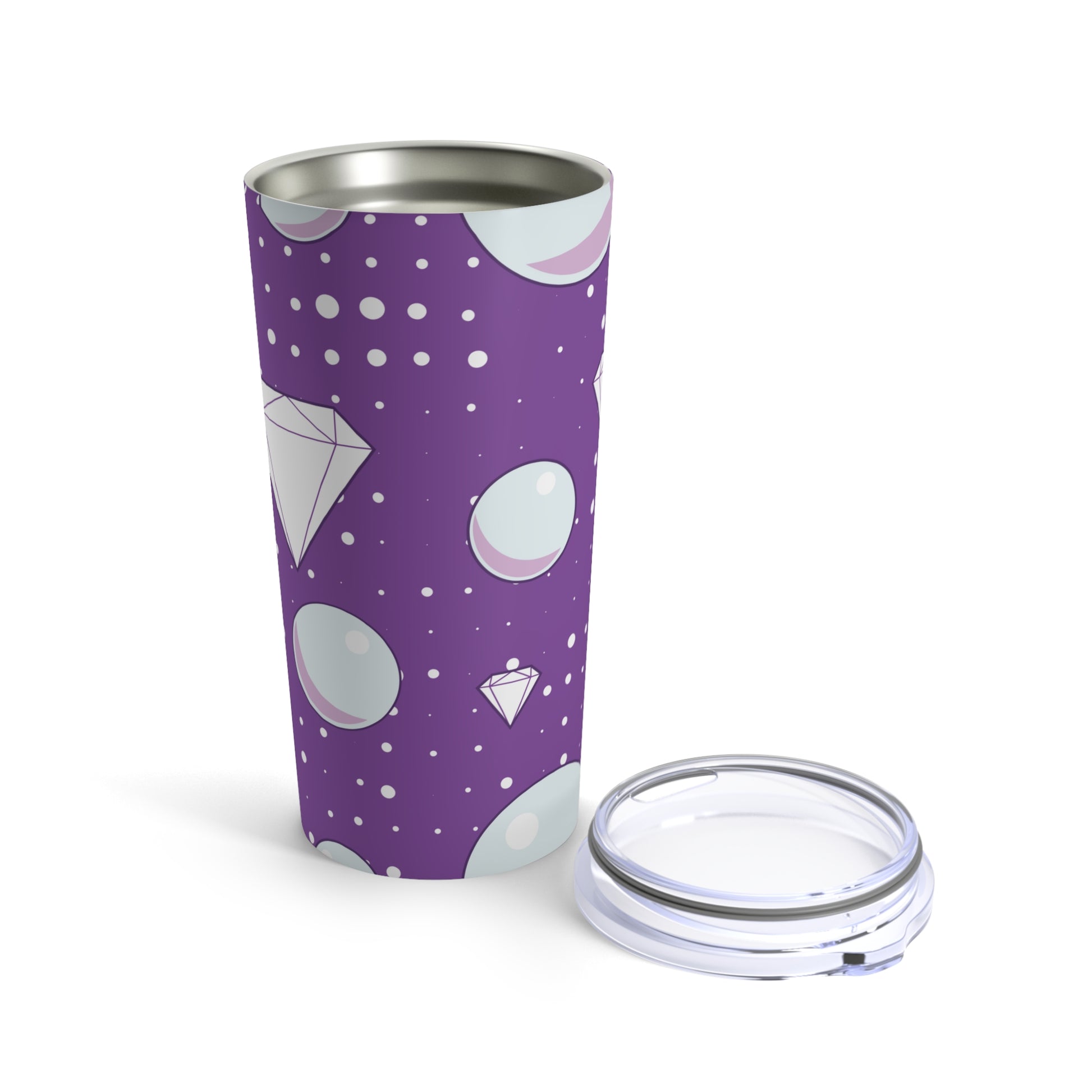 Diamonds and Pearls custom patterned tumbler mug opened view