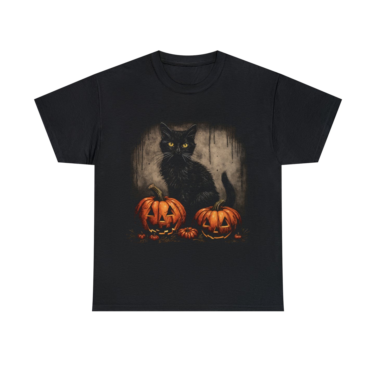 Halloween Black Cat Custom T-Shirt (Black/Navy)