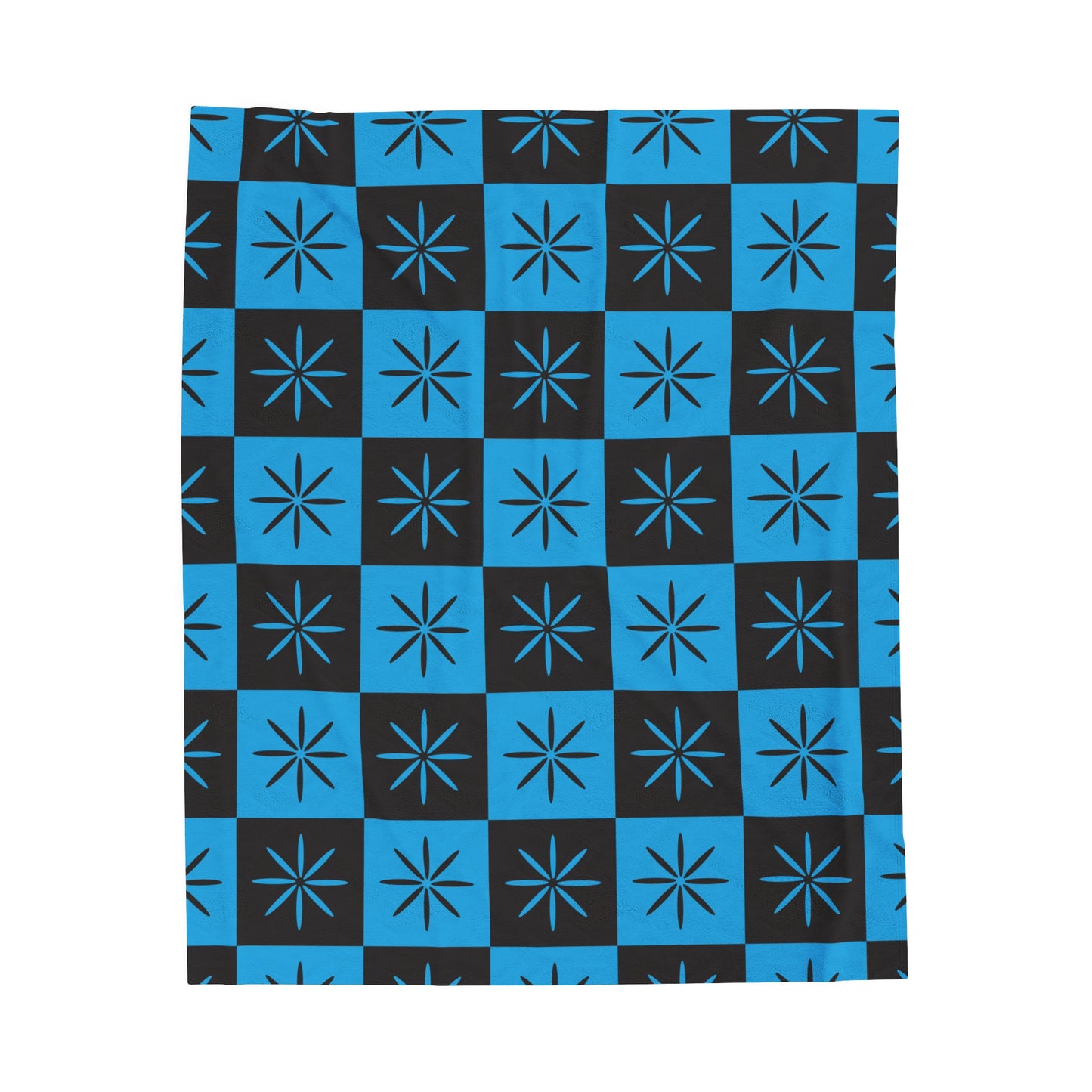 Black & Blue Mid-century Style Checkerboard Atomic Velveteen Plush Throw Blanket