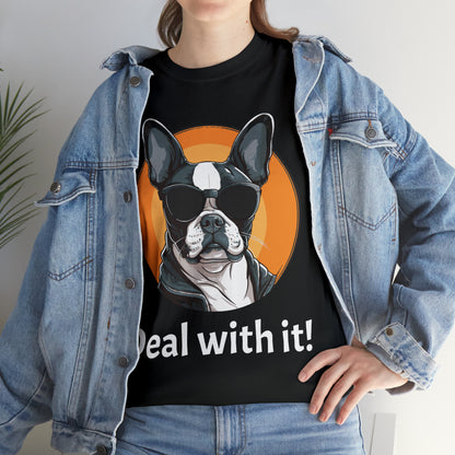 Deal With It custom black Boston Terrier T-Shirt lifestyle image