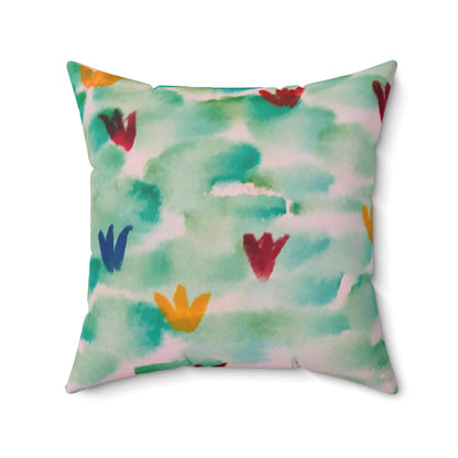 Back view watercolor floral square throw pillow