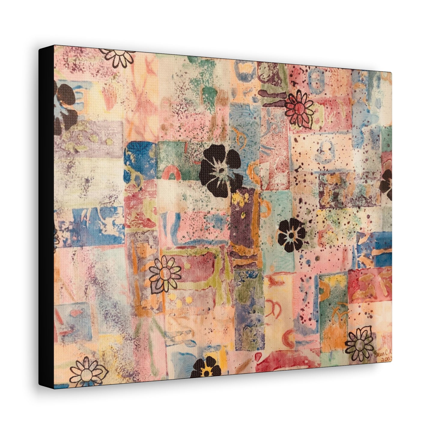 Abstract Flowers patterned wall art side view