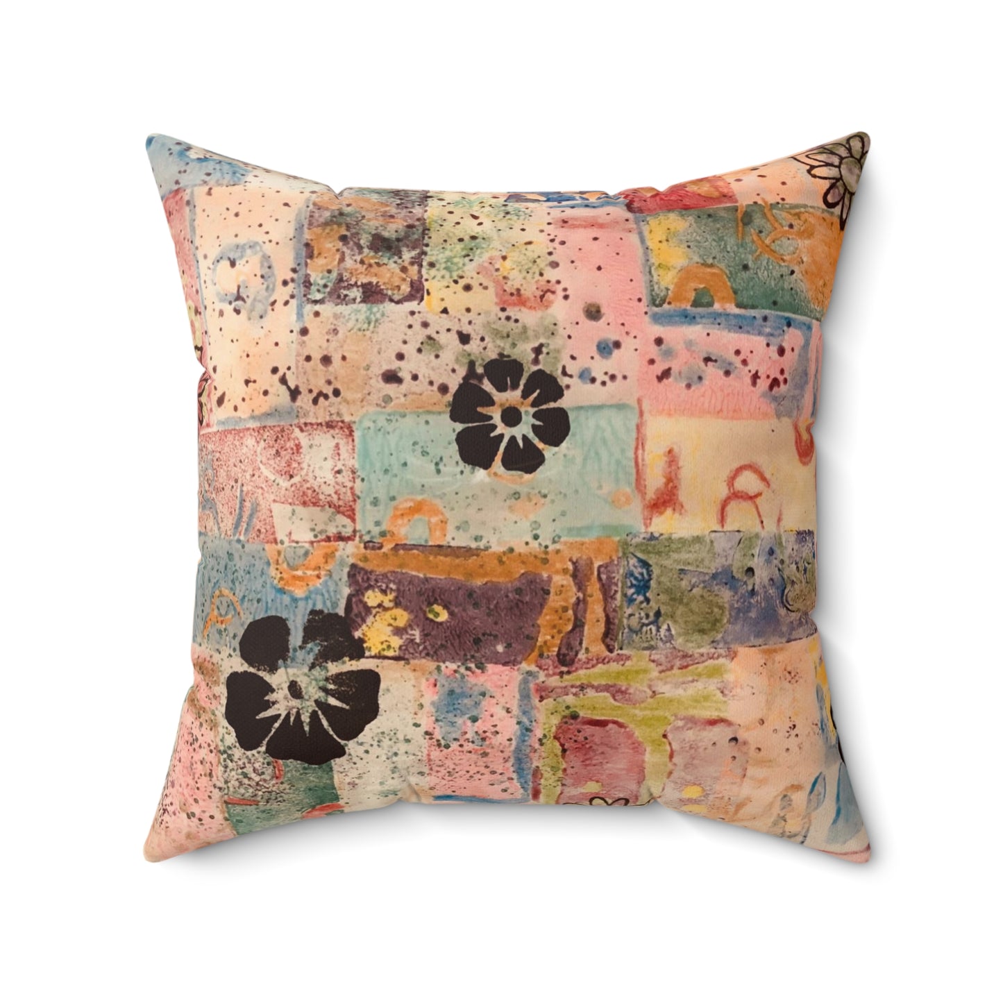 Retro-Style Abstract Flowers Polyester Square Throw Pillow