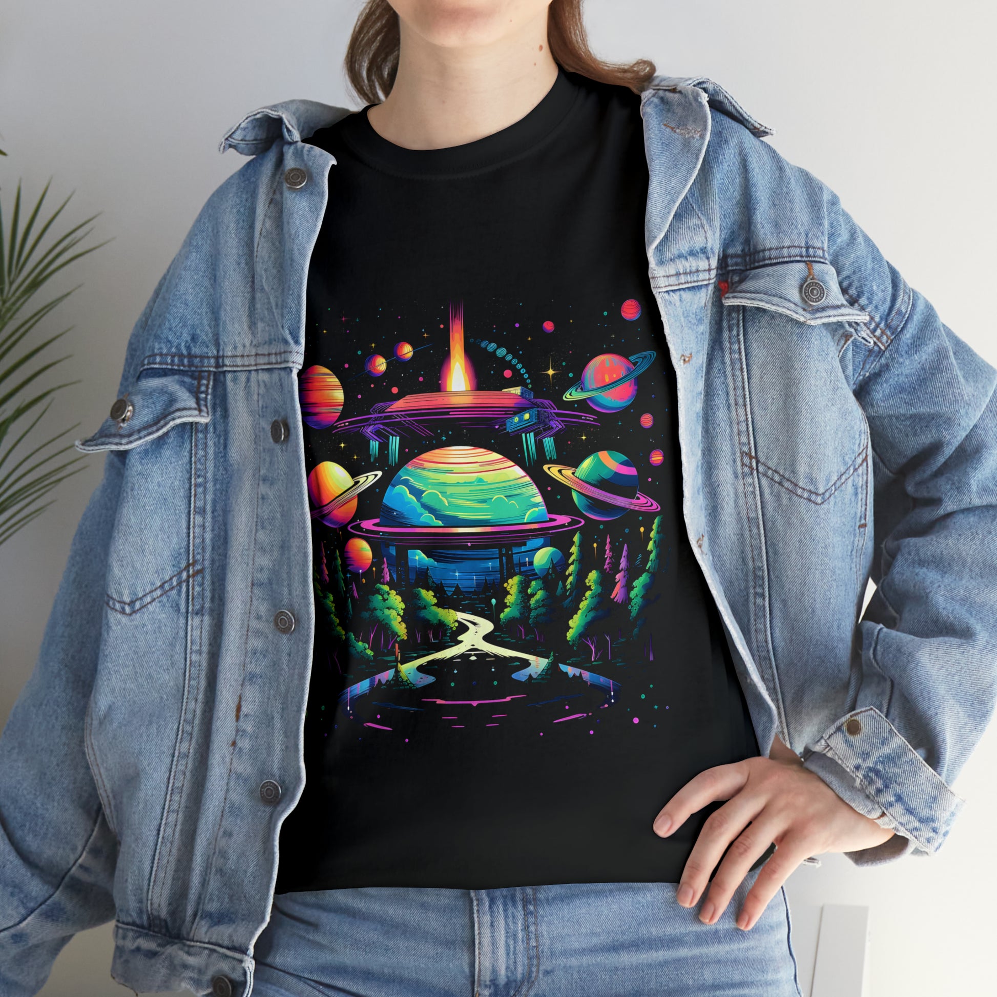 Space custom black T-Shirt lifestyle image