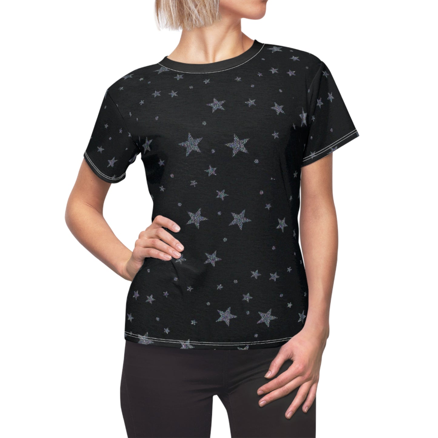 Short-Sleeve Allover Silver Star-Print Women's Tee