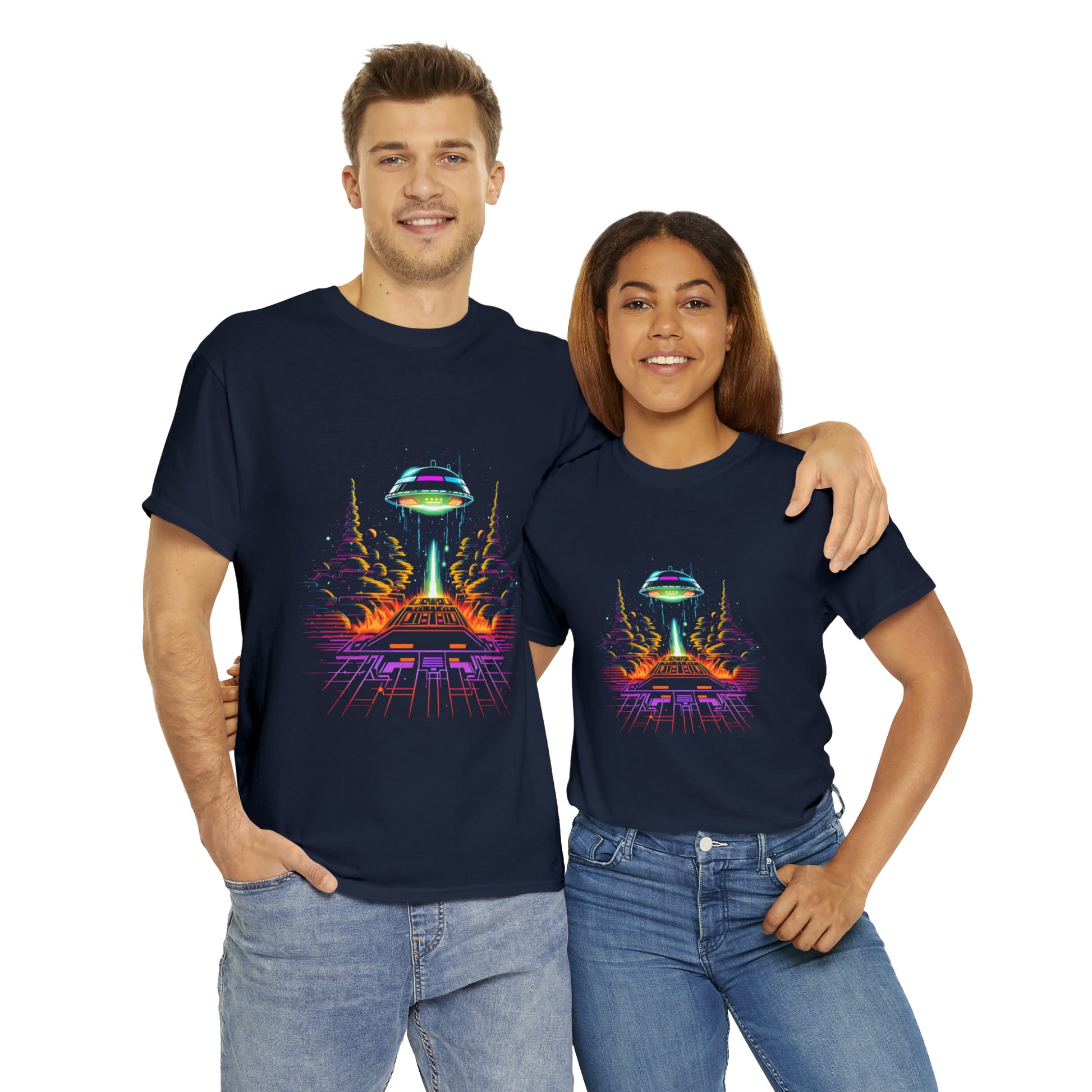 Invaders custom navy T-Shirt man and woman wearing shirt