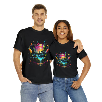 Alien Planets custom black T-Shirt man and woman wearing shirt