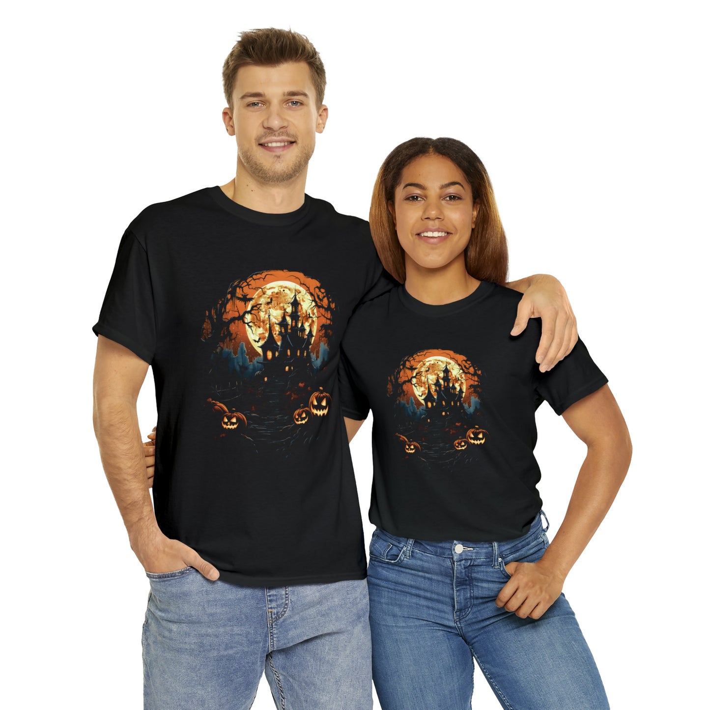 Halloween Haunted House Custom T-Shirt (Black/Navy)