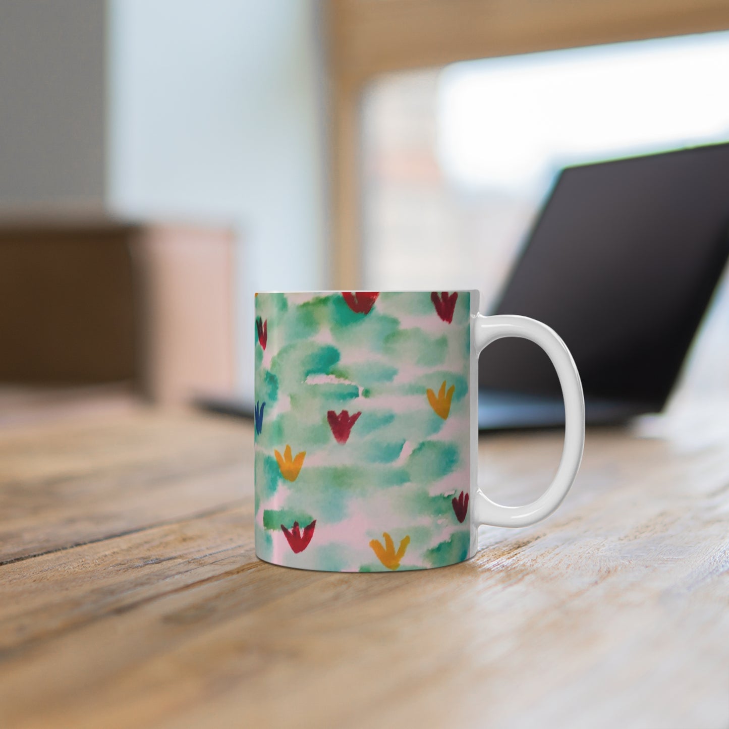 Floral Frolic Custom Patterned Mug on desk