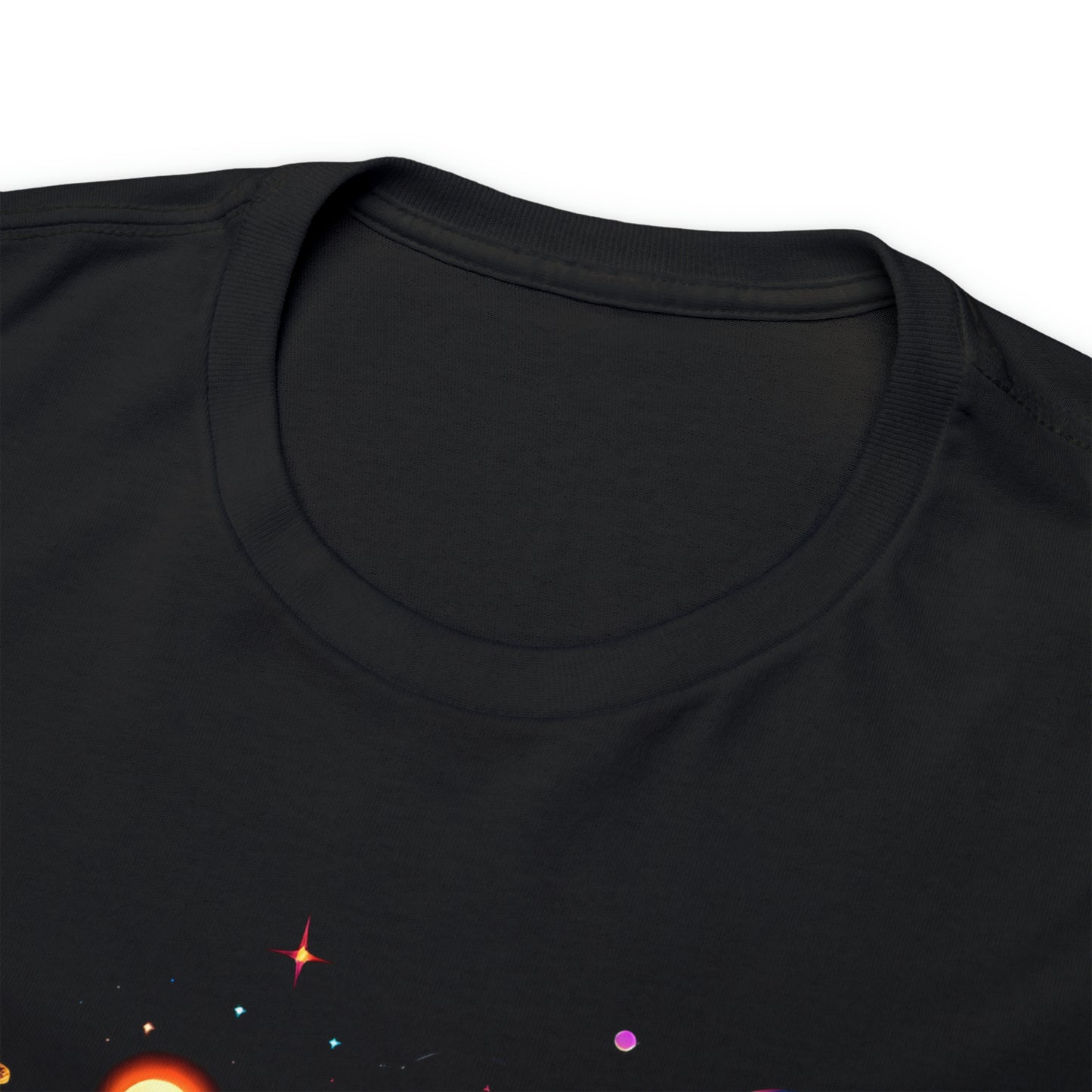 Arcade Paradise custom black T-Shirt front collar closeup