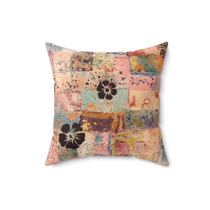 Retro-Style Abstract Flowers Polyester Square Throw Pillow