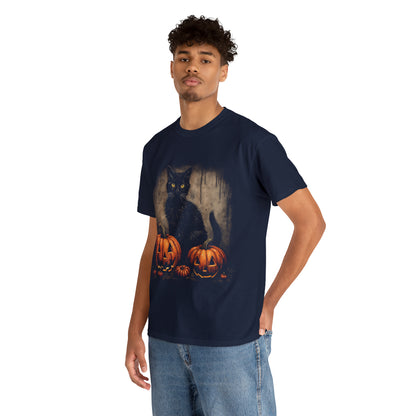 Halloween Black Cat Custom T-Shirt (Black/Navy)