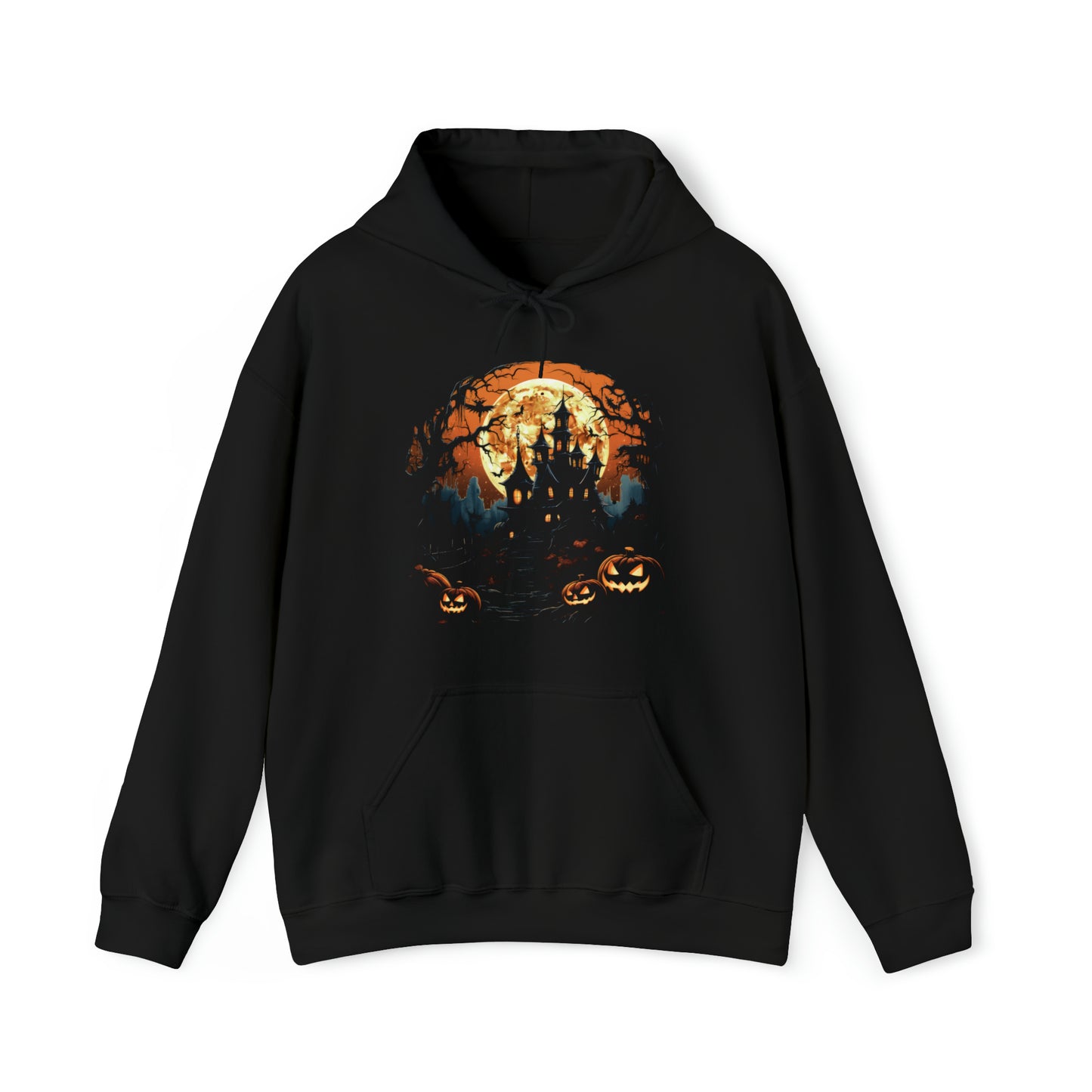 Halloween Haunted House Hooded Sweatshirt Front Black