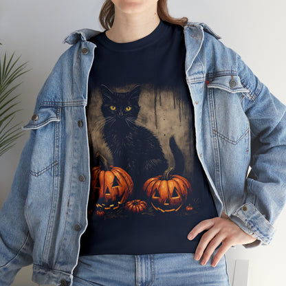 Halloween Black Cat Custom T-Shirt (Black/Navy)