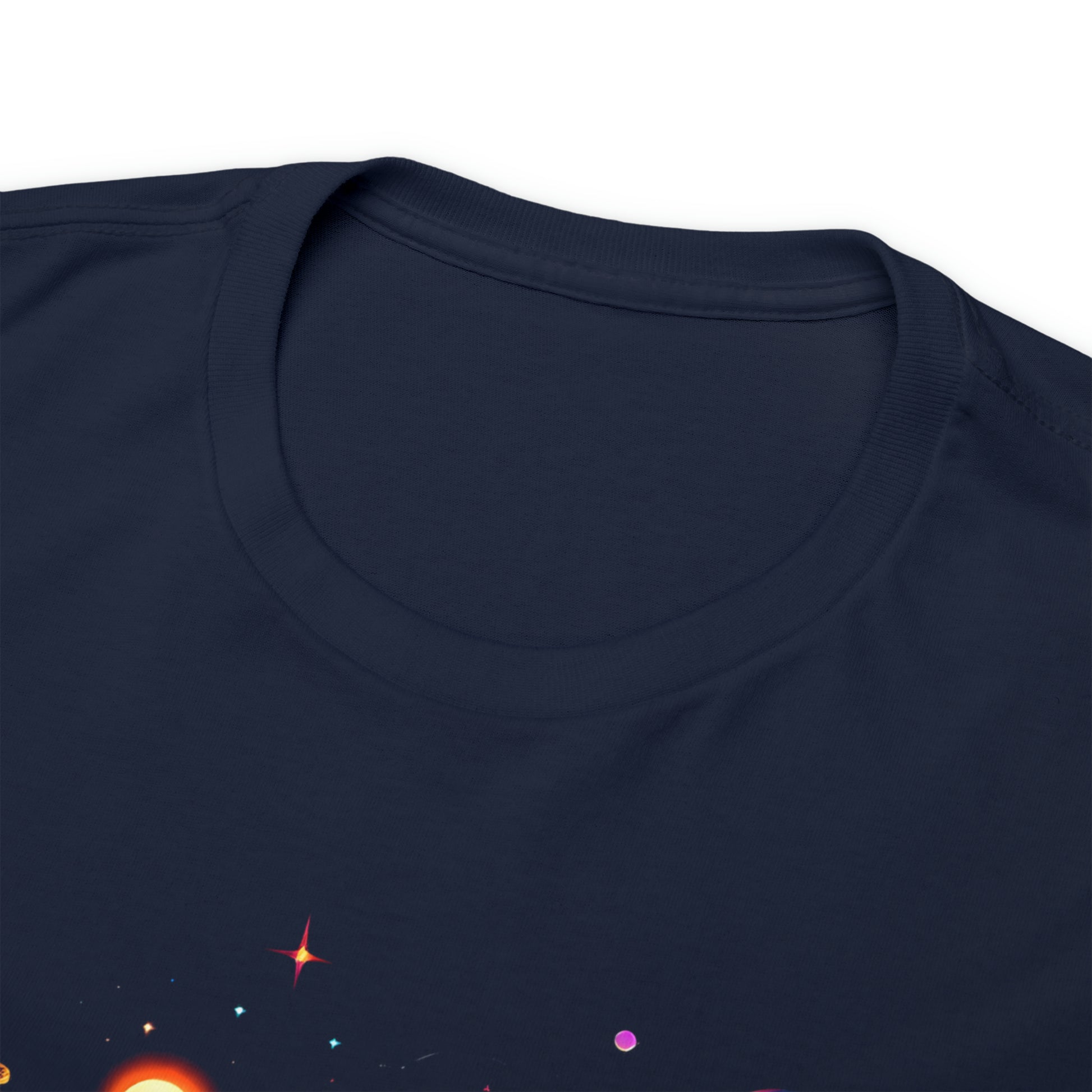 Arcade Paradise custom navy T-Shirt front collar closeup