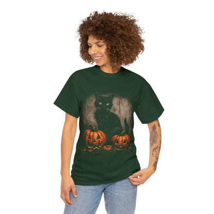 Halloween Black Cat Custom T-Shirt (Black/Navy)