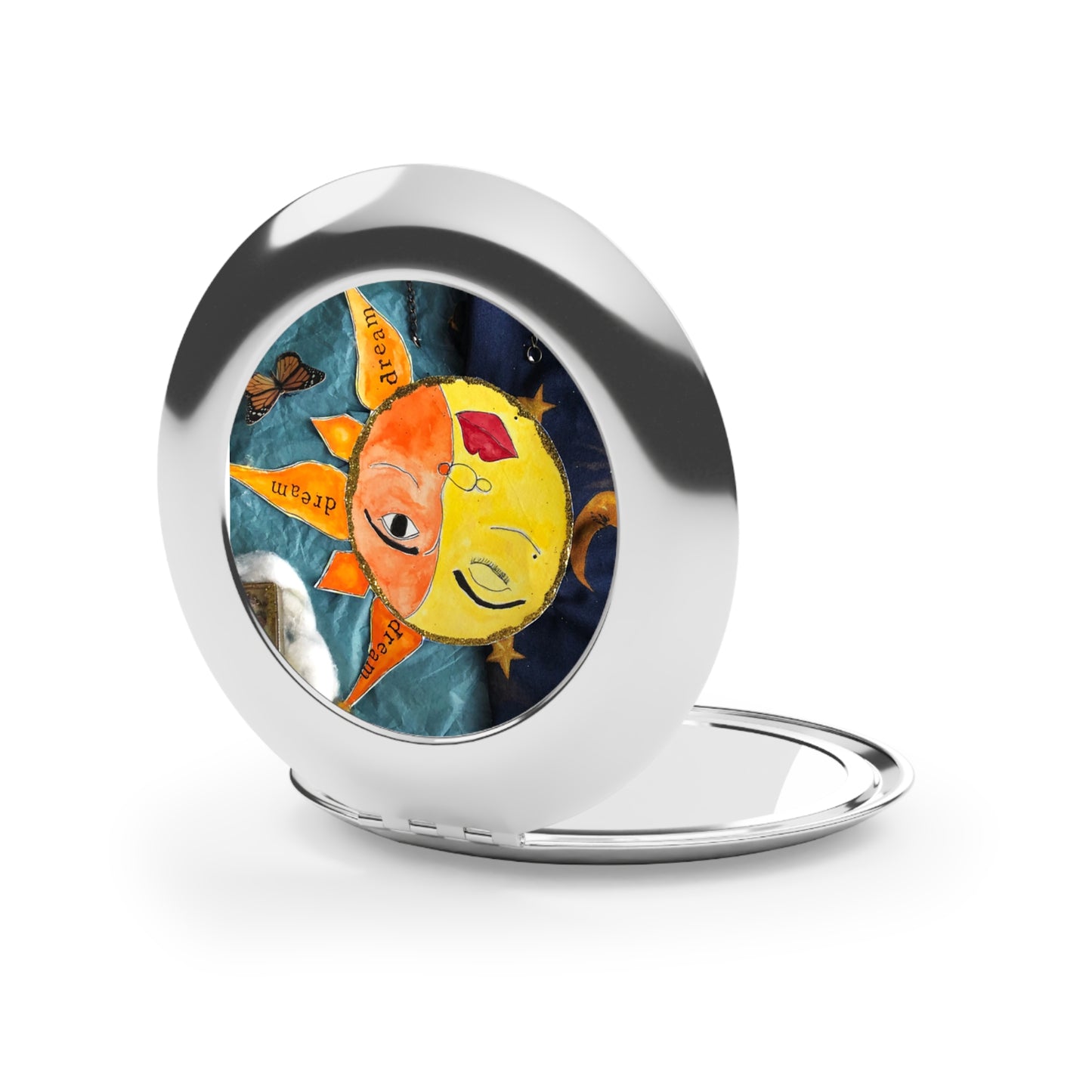 Celestial Circus Sun and Moon Cosmetic Compact Travel Mirror