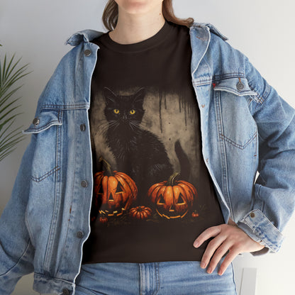 Halloween Black Cat Custom T-Shirt (Black/Navy)