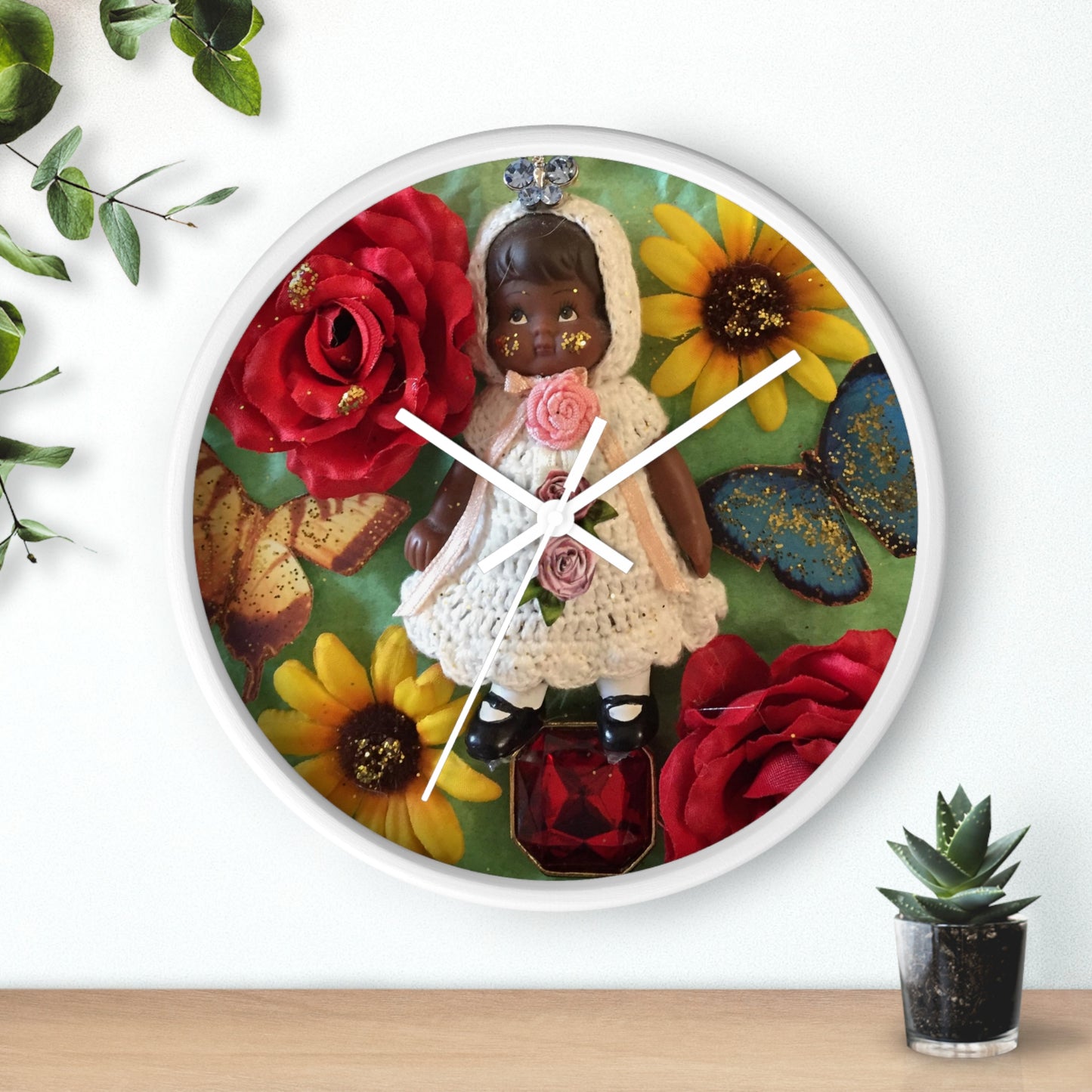 Black Girl Magic White Wall Clock with white hands