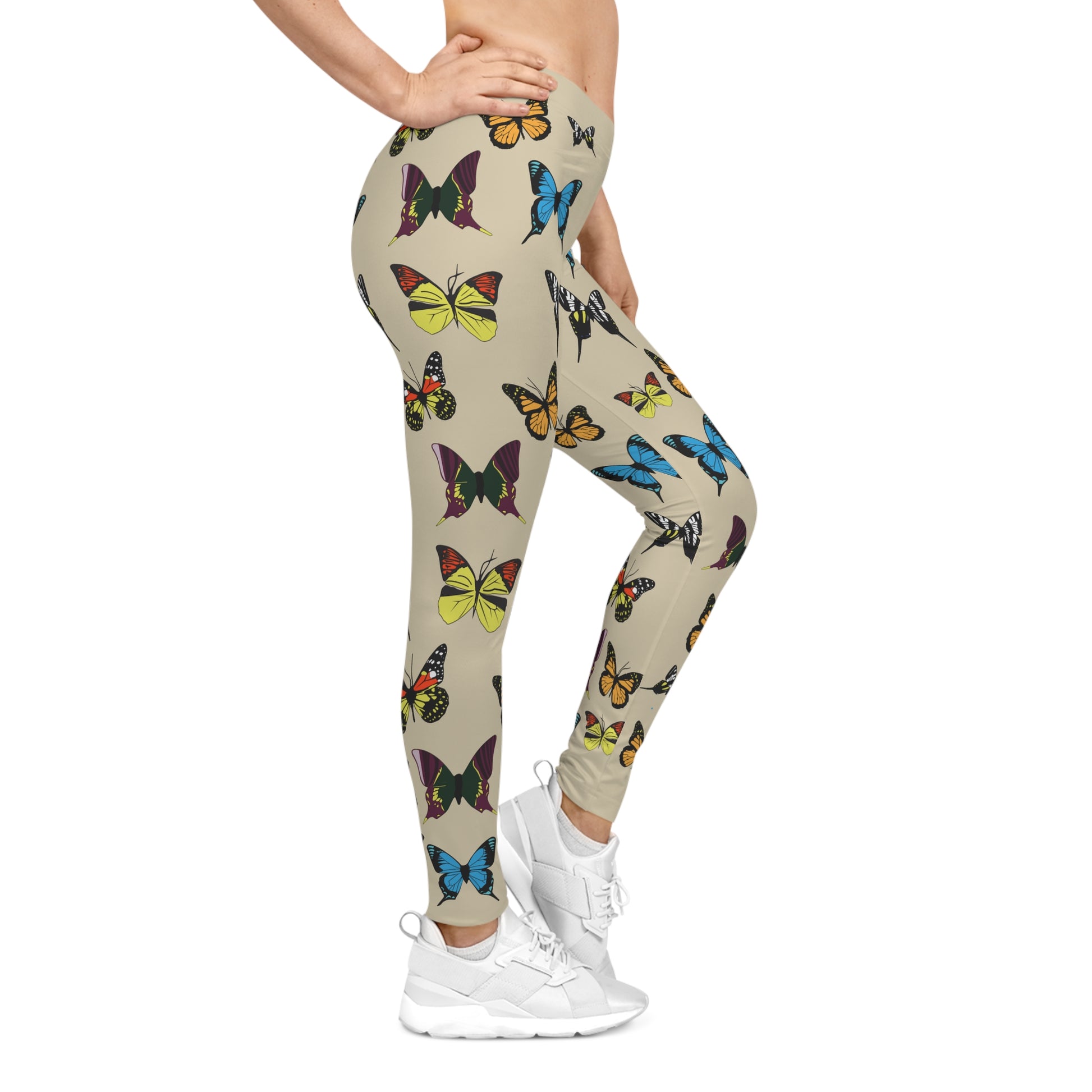 Butterfly Patterned Leggings side view on model